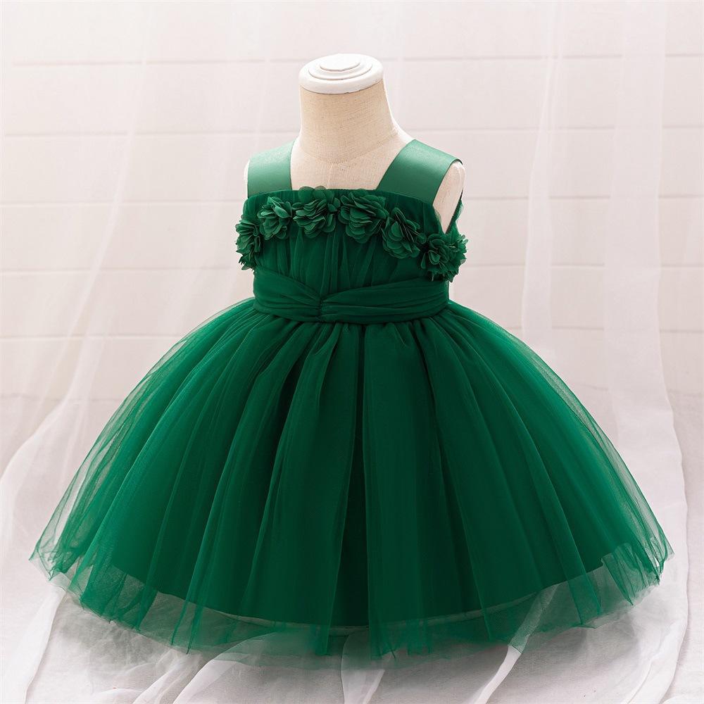 

New Children s Formal Christmas Dress - Mesh Puffy Skirt with Appliques, Princess Evening Gown for Girls 110cm/2-3Y темно-зеленого