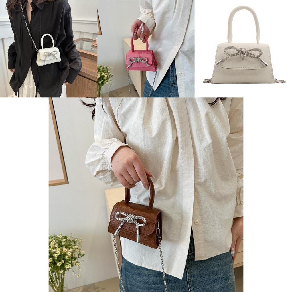 Stylish Mini Square Handbag For Women In Black And Rose Pink With Chain Shoulder Strap