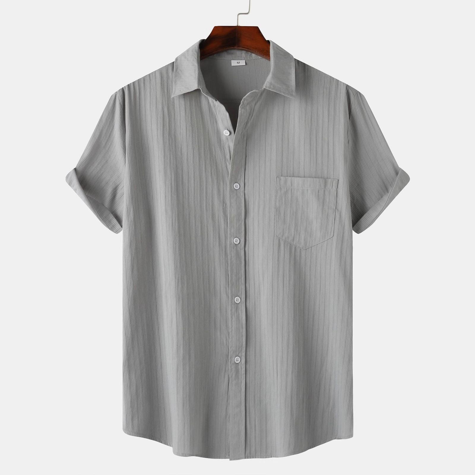 

Men s Casual Single Pocket Solid Color Short Sleeve Single Breasted Lapel Shirt XXL