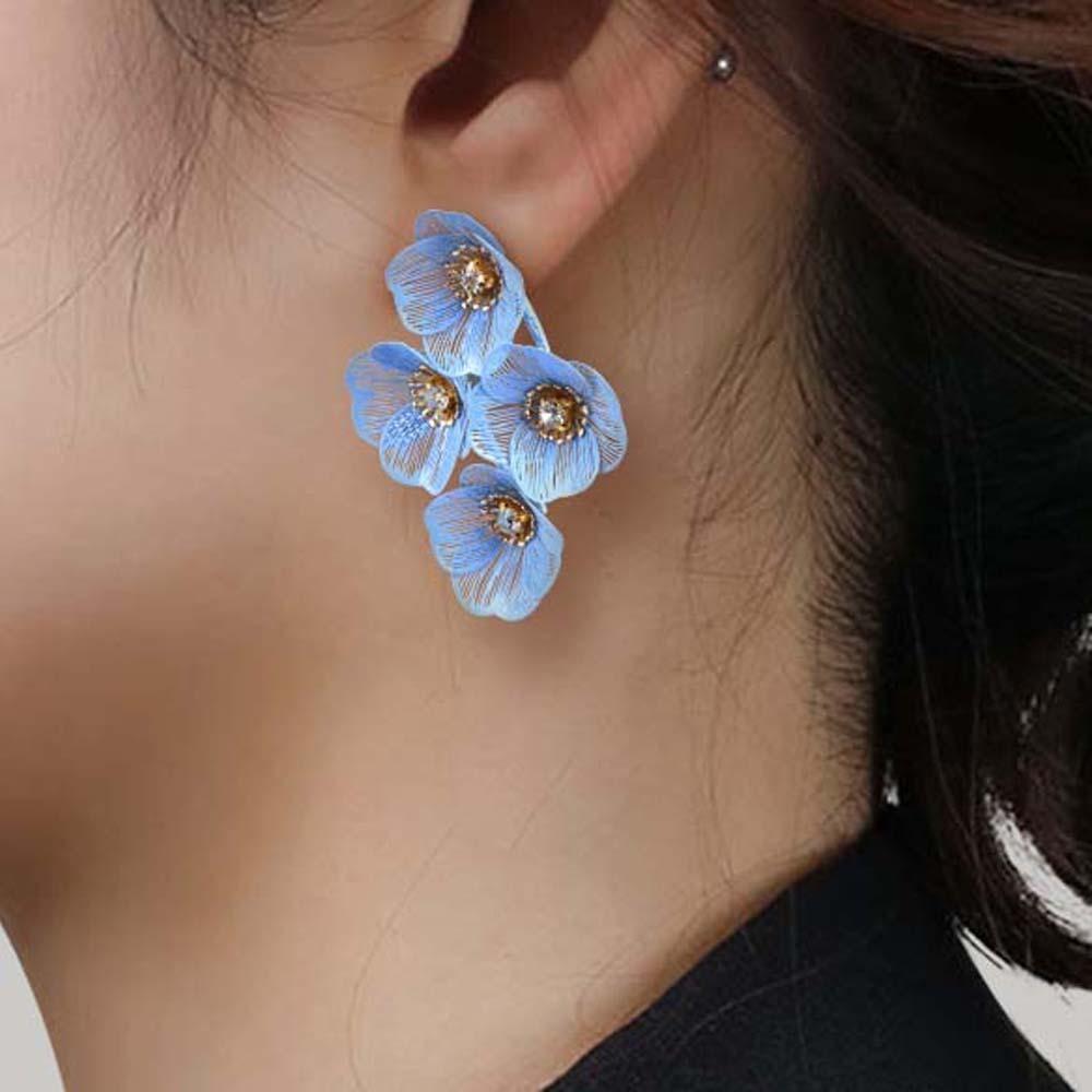 Luxury Floral Tassel Earrings Rhinestone Long Dangle Earrings Exaggerated Flower Ear Drop  Party