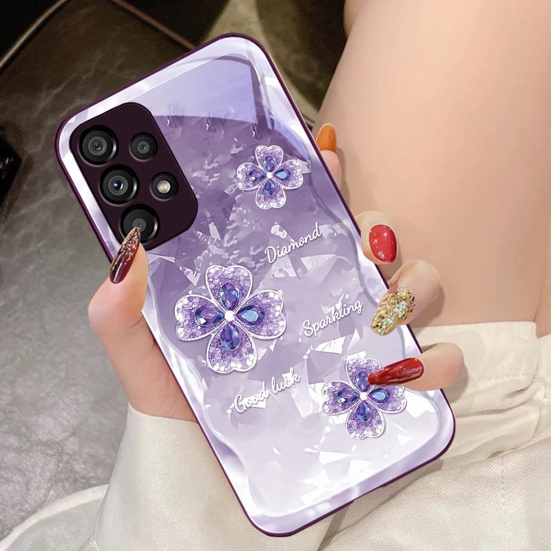 Gehärtetes Glas Handyhülle Für Samsung Galaxy S10 4G S20 11E 30 S21 21Fe 22 Pro S23 Ultra 5G S8 S9 Wasser Diamant Blumen Blätter