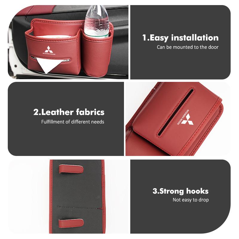 Car Logo Seat Slot Leather Storage Tissue Box Holder Auto Decorative Accessories For Mitsubishi Outlander Lancer Eclipse Mirage MF8