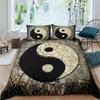 Black and White Yin Yang Duvet Cover Chinese Style Gossip Koi Couple Fish Mysterious Art Theme for Boy Girls Adult Bedroom Decor