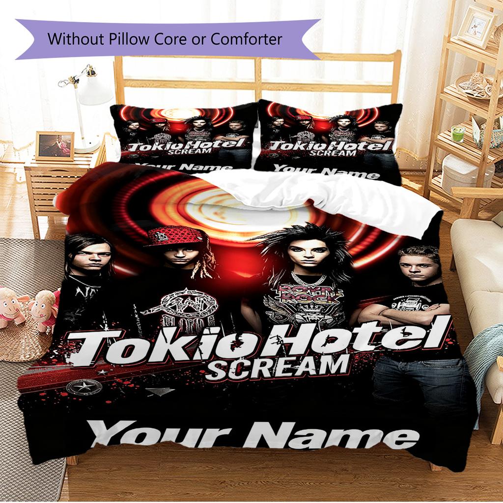Name Custom Tokio Hotel Pattern Bedding Set Quilt Cover Pillowcase Home Decor Gift (1 * Duvet Cover + 2 * Pillowcase, Without Core)