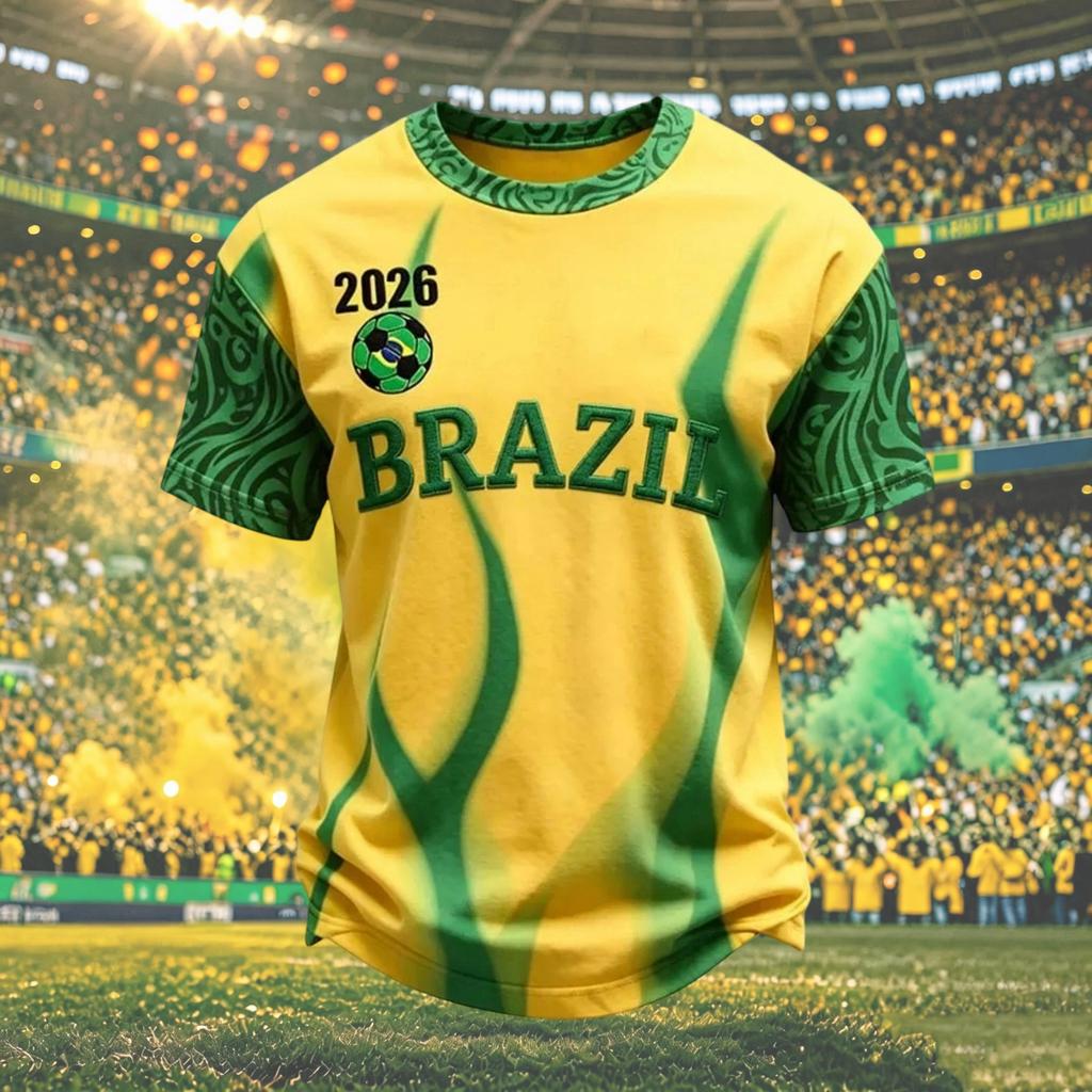 Men's Short Sleeve Graphic T-Shirt with Soccer Print, Breathable & Comfortable Neck, for Fan Celebrations