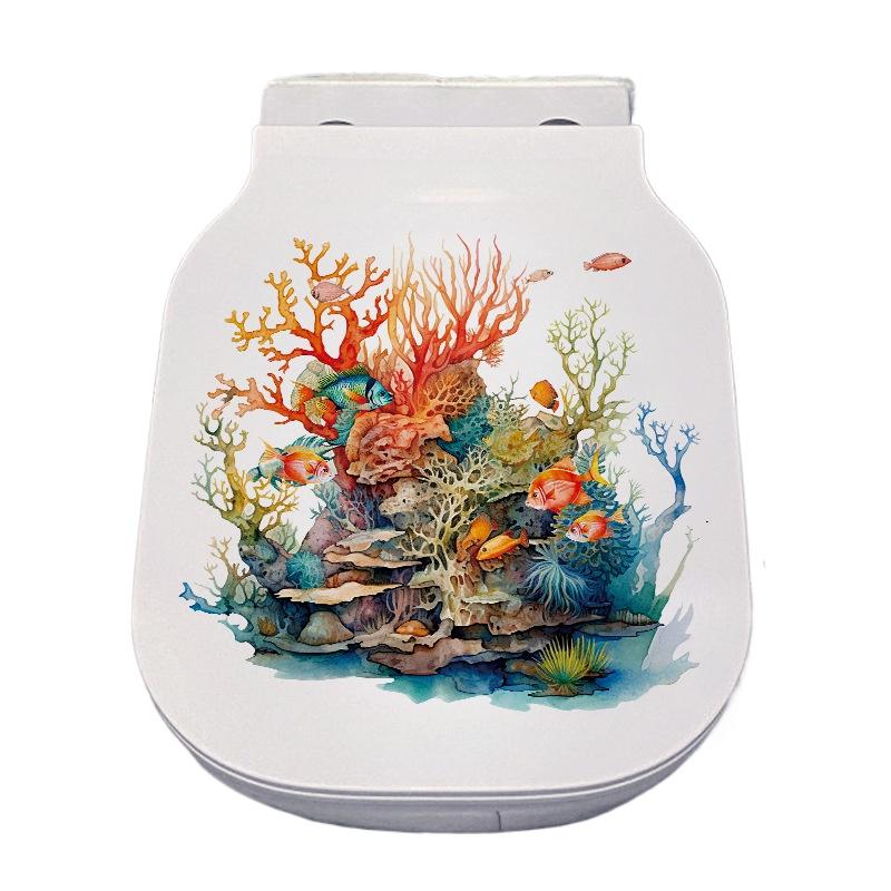 1pc Sea Starfish Shell Toilet Sticker, Bathroom Marine Style Decorative Decal, Bathroom Door Sticker