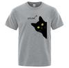 Meow Black Cat Funny Cotton Printed Unisexs and Womens Personalized Tshirt New Fashionable Loose Casual Round Neck Tshirt