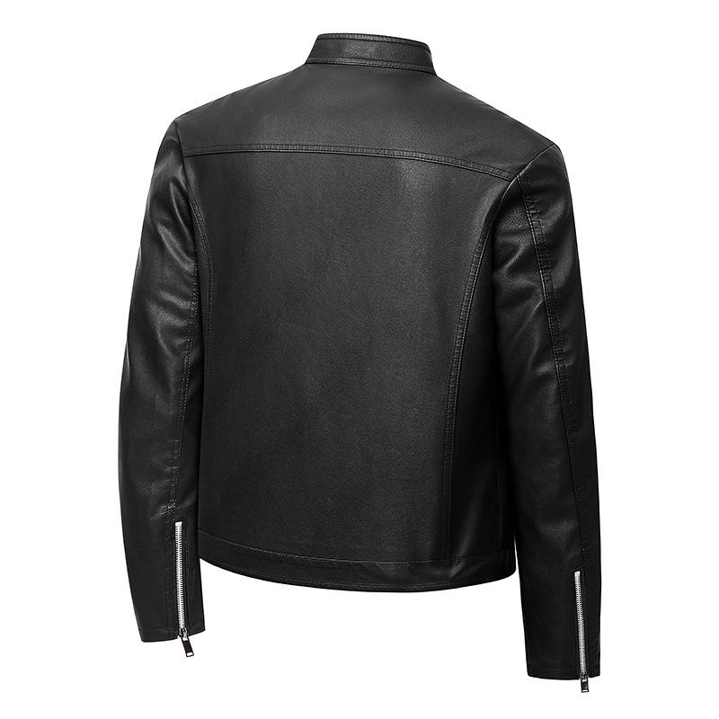Men's Trendy Versatile PU Leather Motorcycle Jacket with Stand Collar for Autumn and Winter