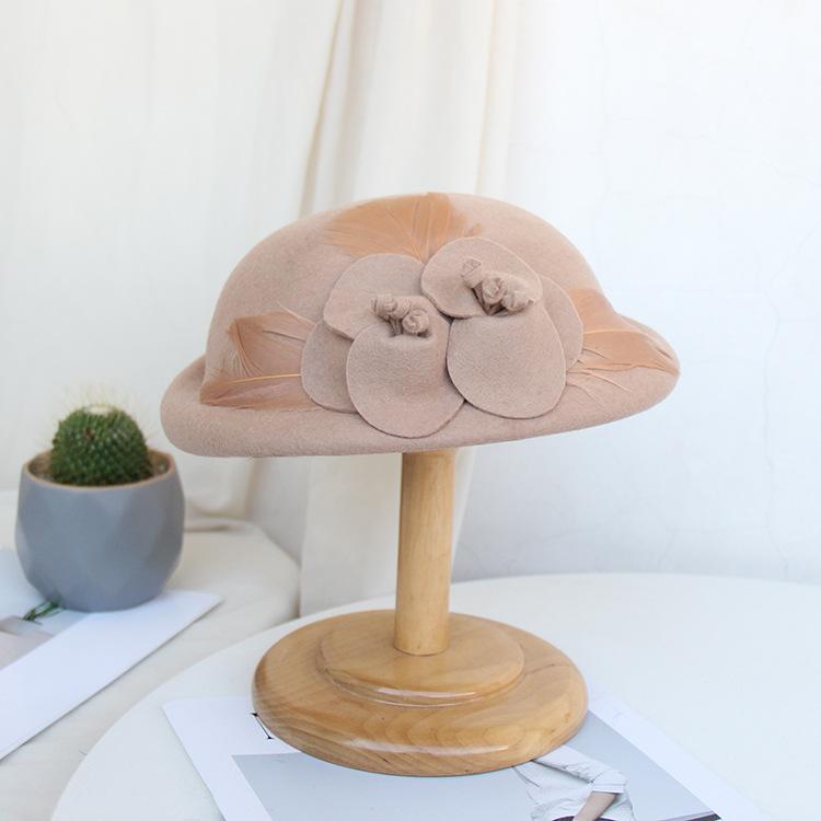 Wool Retro Top Hat British Style Women'S Autumn And Winter Crimped Bud Hat Fashion Flower Stewardess Hat