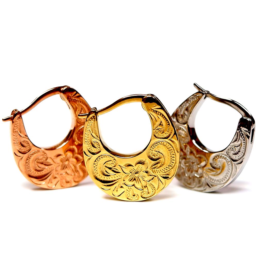 

Hawaiian jewelry single classical stainless yellow gold earrings, ear, hoop, plumeria, surgical, steel, hypoallergenic, women s, insta,