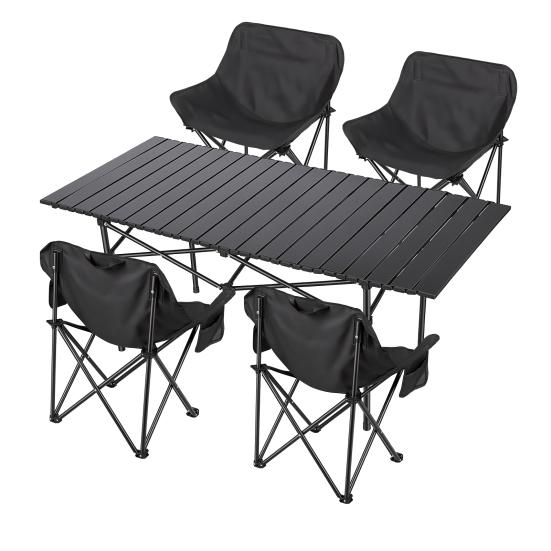 Camp Chair Table 5Pcs Collapsible Set with 4 Single Chairs 1 Table Heavy Duty Folding Camping and Chair Portable for Outdoor Hiking Travel Patio