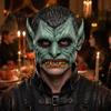 Retro Distressed Vampire Mask Green Halloween Mask, Half Face with Pointy Ears & Sharp Teeth, Detailed Party Lightweight PU Foam for Scary Costume