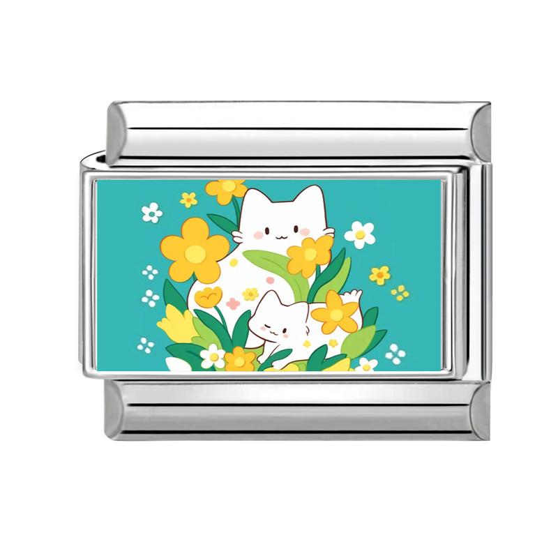 

Cute Animal Series Cat Dog Eye Cherry Butterfly Italian Charm Links Fit 9mm Stainless Steel Bracelet Women DIY Making Jewelry