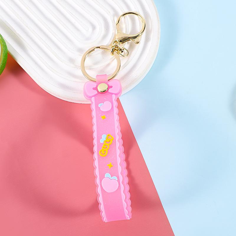 Silicone Glitter Bow Keychain with Leather Strap - Cartoon Style Gift Accessory