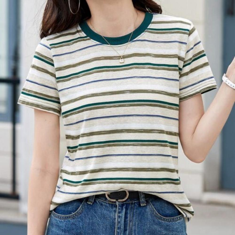 Navava Daily Casual STripe Round Neck ShorT Sleeve T shirT nT3350