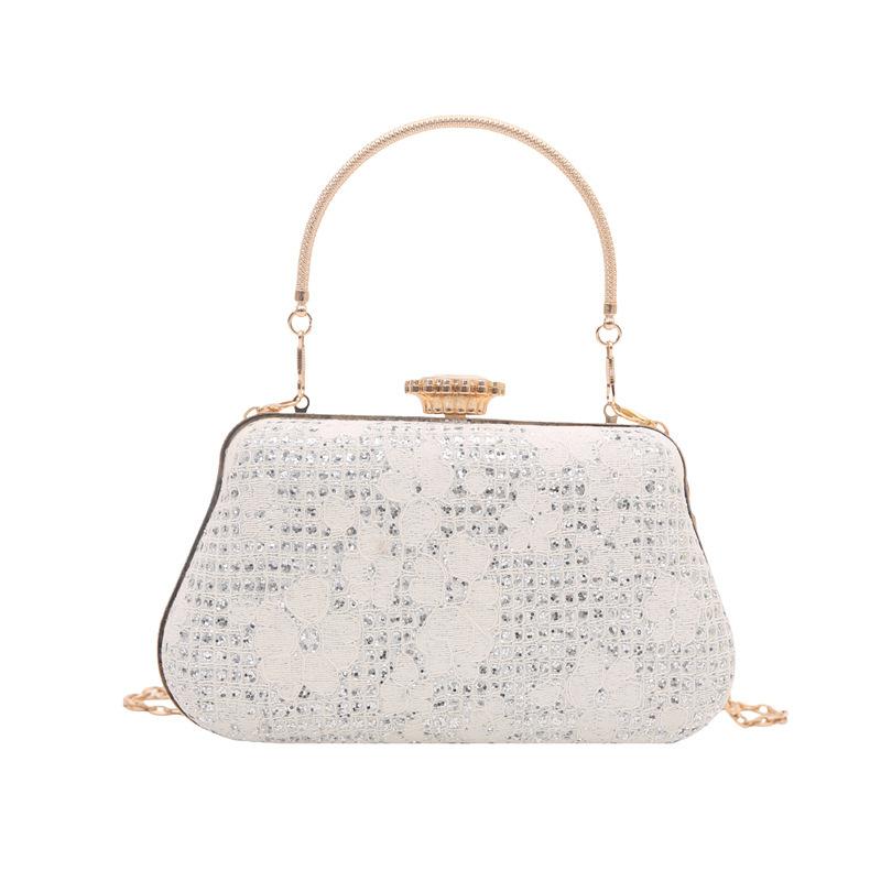 Luxury Polyester Fiber Evening Bags Rhinestone Chain Banquet Bag Clutch Handbag Women белый