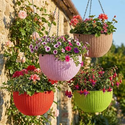 Plastic Hanging Flower Pot Stackable Plant Hanging Basket Imitation Rattan Hanging Pot Garden