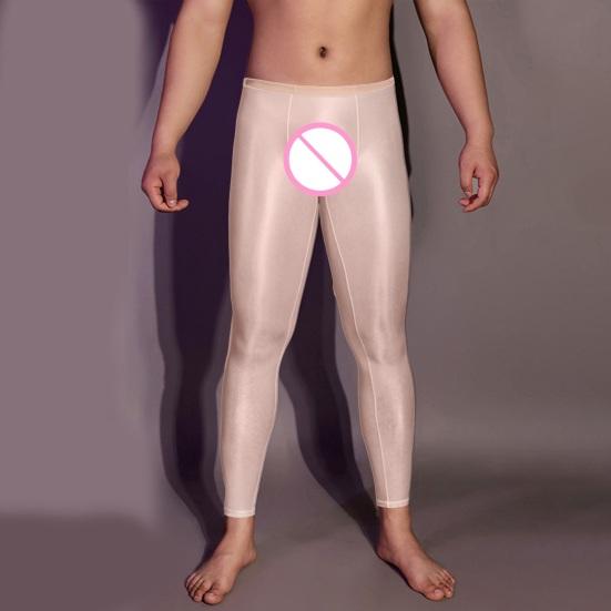 Pánské sexy dlouhé kalhoty průhledné olejově lesklé ultratenké strečové legíny lesklé ledové Silky Comfort úzké kalhoty
