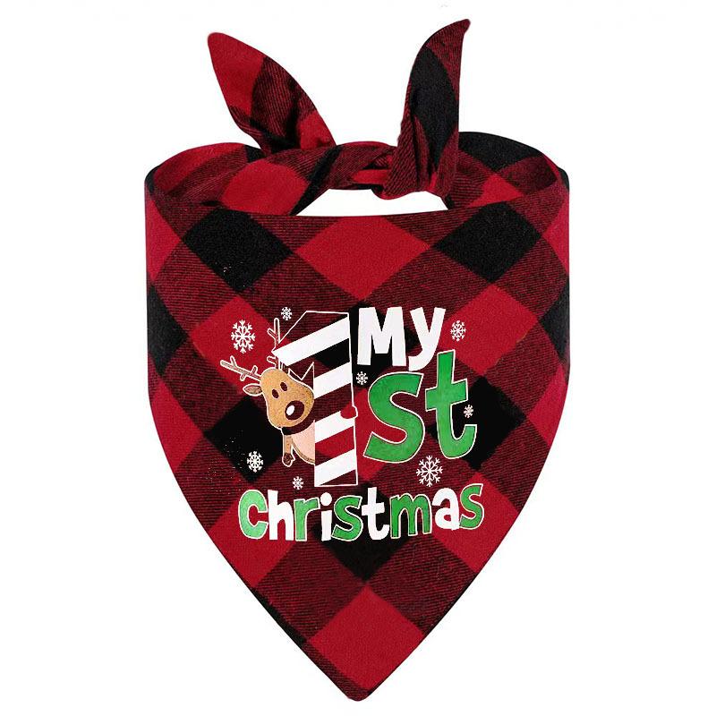 Christmas pet triangle towel plaid dog cat saliva towel print pet scarf
