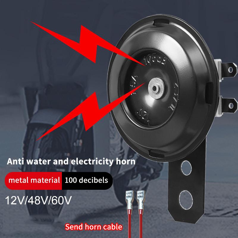 12V 48V 60V General Motorcycle Electric Horn Kit Waterproof Round Speaker Loud Electric Horn Suitable For Bicycle Scooter 105Db