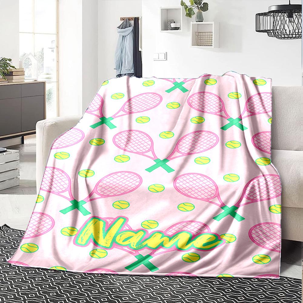Custom Name Tennis Theme Printed Blanket - Perfect for Couch, Bed, Travel & Outdoor Use | Machine Washable, Cozy & Durable.