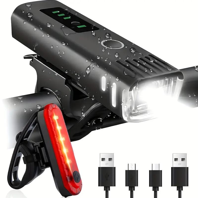 1/2 Pack Rechargeable Bike Light Set Headlight & Rear Taillight, Waterproof Cycling Lights for Night Riding Mountain/Road Bikes