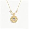 White Black Red Enamel Art Cross Zirconia Pendant Necklace: New Fashion for Women Party Pearl Chain Choker Religious Prayer Gift