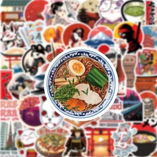 Japanese Culture Japan Traditional Style Rising Sun Sightseeing Gourmet Mount Fuji Torii Ninja Samurai Inbound Sushi Ramen Kimono Stickers (50 Pieces