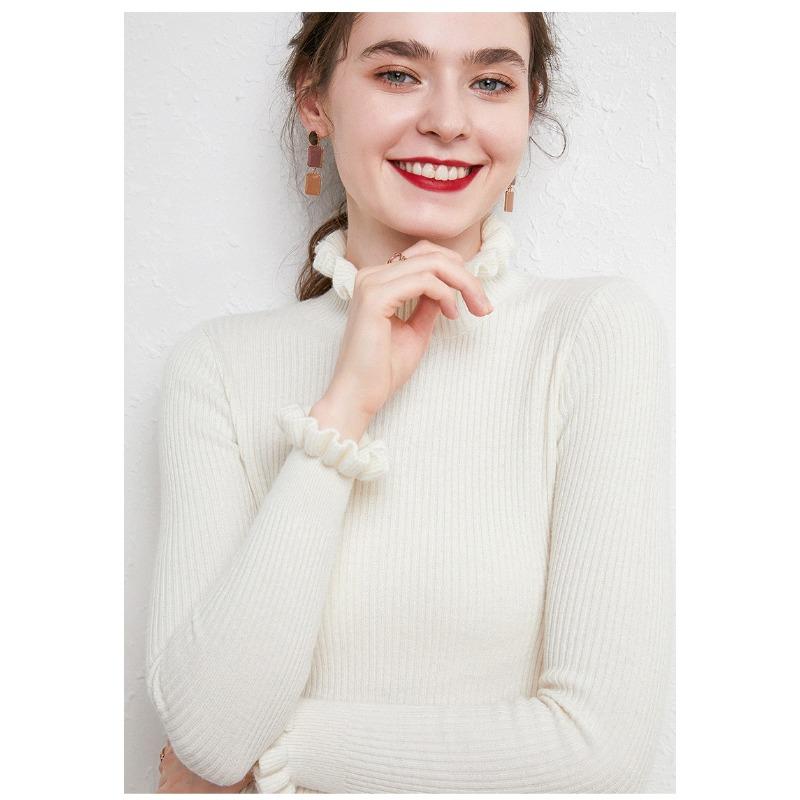 Ruffles Half High Neck Sweater Knitted Pullover Women's Long Sleeved Lace Long Sleeves Bottoming Shirt Commute Simple Casual Knitwear Autumn