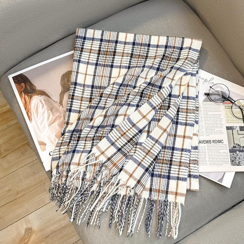 Outono e inverno novo cachecol feminino engrossado imitação de cashmere versátil estudante amigável xale longo cachecol xadrez