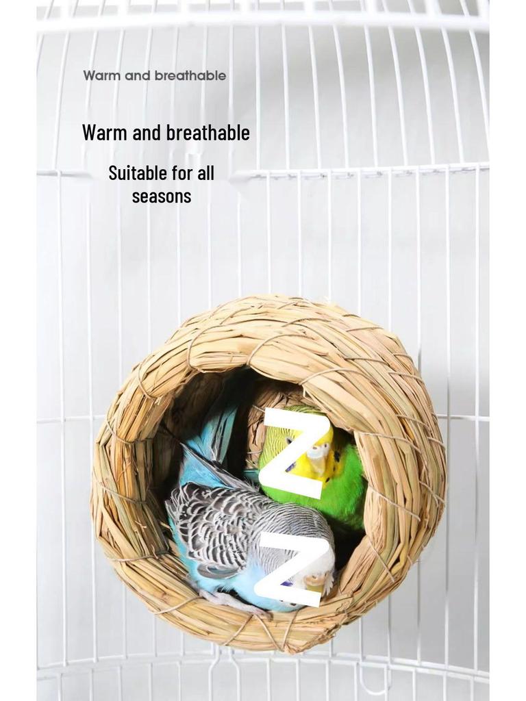 Straw Bird Nest for Budgerigars, Cockatiels, Quails, Pigeons, and Peonies - Hanging Breeding and Egg-Laying Supply