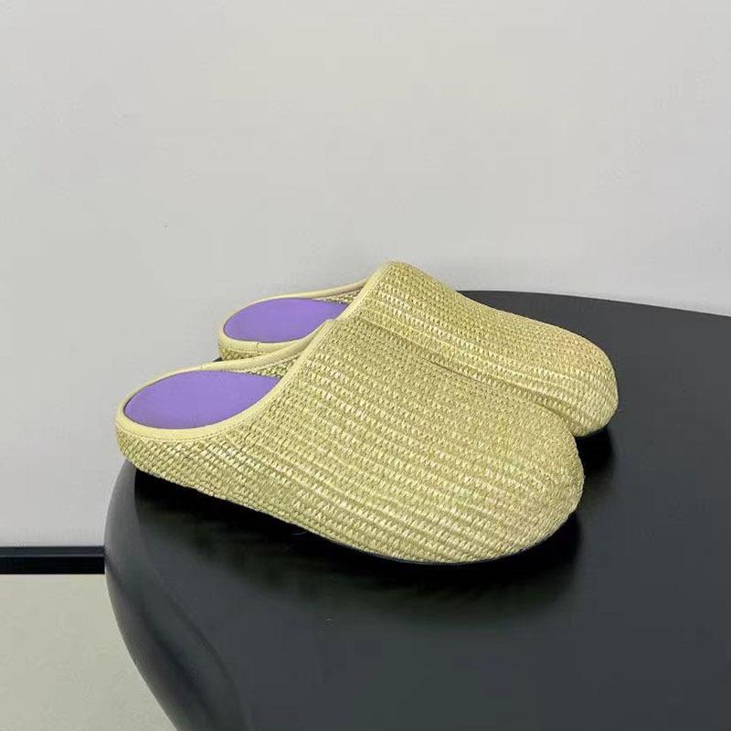 Fashion Spring/Summer Retro Big Round Headed Woven Flat Slippers European American Fashion Sizes 35-45 Outdoor Low Heel Half Slippers