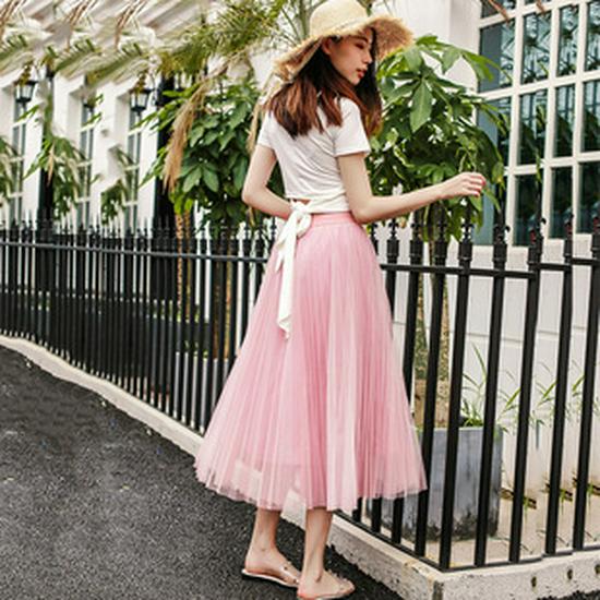 Round Versatile Three-Layer Mesh Pleated Long Skirt for Women - 6-Meter Wide Hem, 2026 Spring/Summer Collection