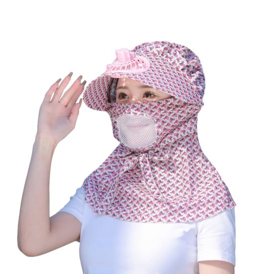 Fan Sunhat Strong Wind Cooling Sunshade Wide Brim Hollow Out Mesh Sun Protection Decorative Neck Protection Outdoor Fan Cap Headwear