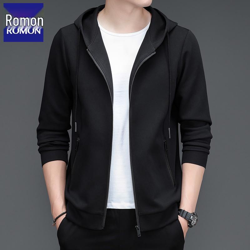 

Romon 2025 Men s Casual Hooded Cardigan Sweatshirt Jacket 170/L Recommended for 120–135 jin чёрный