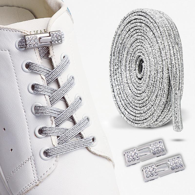 New Diamond Lock Shoelaces Without Ties No Tie Shoe Laces Elastic Laces Sneakers Colorful Glitter Flat Shoelace Shoe Accessories