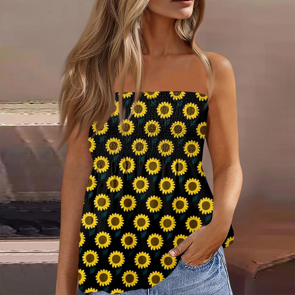 Tube Tops For Women,Cute Sexy Off Shoulder  Print Sleeveless T-Shirt