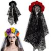 1PC Halloween Simulation Flower Cosplay Prop For Women Girls Headwear Costume Cosplay Rose Headband Lace with Black Veil
