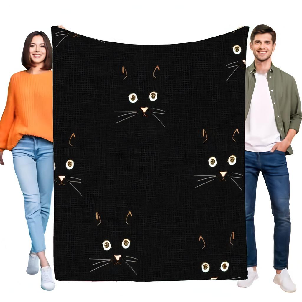 Cute Black Cat Face Blanket Soft Cozy Throw Perfect for Home Decor and Gifts