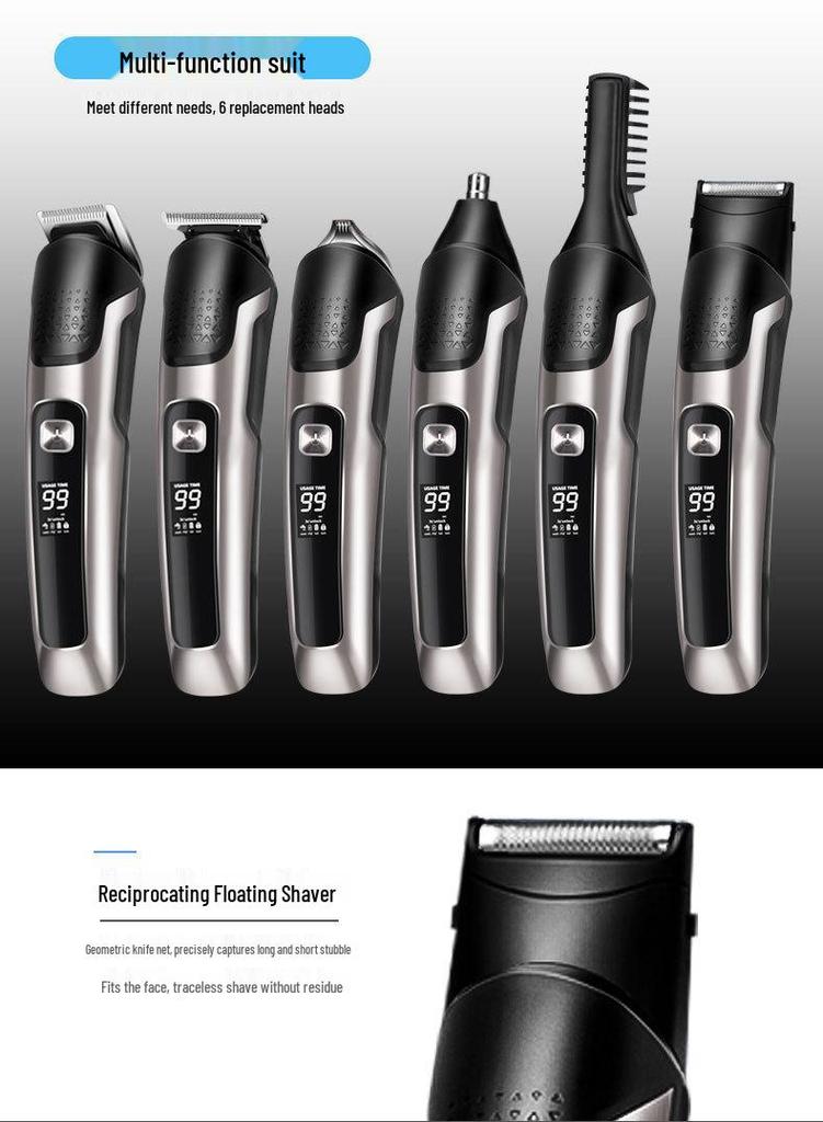 Six-in-One Electric Hair Trimmer and Body Grooming Kit - Full Body Washable Clippers