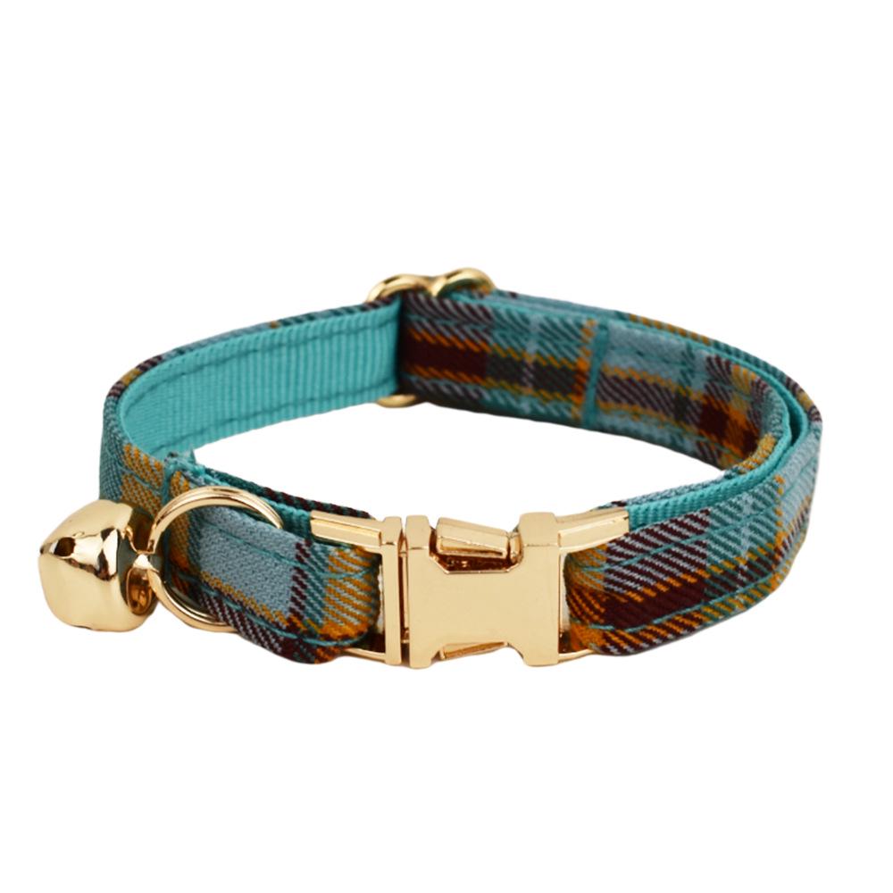 Plaid Series Engravable Pet Collar with Bell - For Cats & Dogs