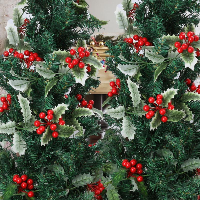 200cm Christmas Artificial Holly Berry Flower Vine Green Leaves Garland Xmas Tree Hanging Rattan Home New Year Table Decoration