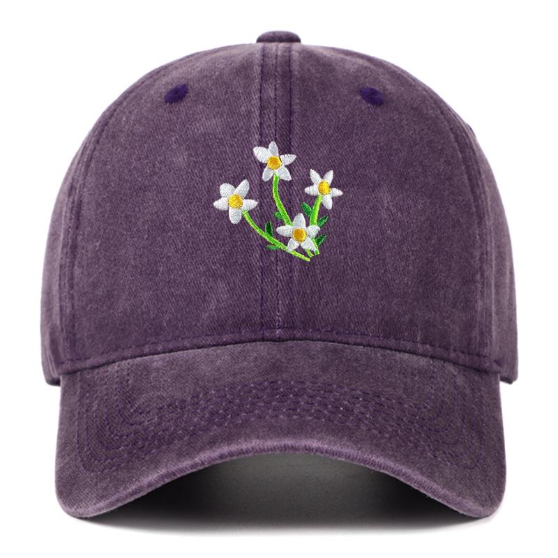 Korean 2025 Floral Embroidered Curved Brim Baseball Cap for Women - Sun Protection & Face Slimming Design