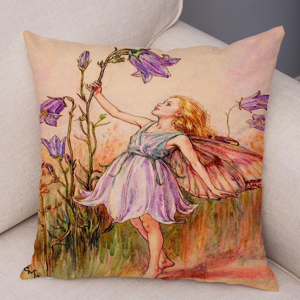 Colorful Fairy Tale World Elves Cushion Cover Decor Cute Cartoon Flower Girl Pillow Case for Sofa Home Polyester Pillowcase