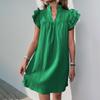Summer Style Loose Straight Dress - Casual Vacation Stand Collar Solid Color European and American Fashion
