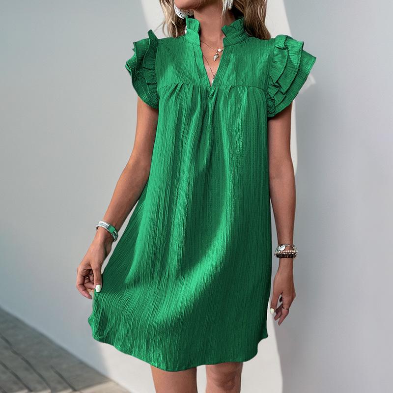 Summer Style Loose Straight Dress - Casual Vacation Stand Collar Solid Color European and American Fashion
