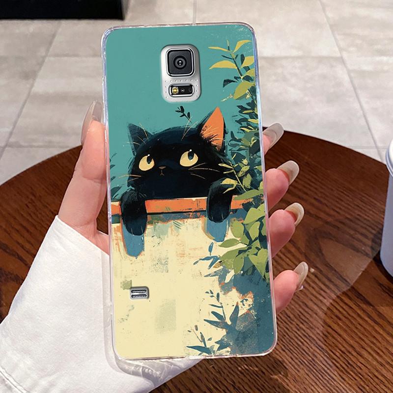 For Samsung Galaxy S5 SV GT-I9600 G900F S5 Neo Silicone Aesthetic Fashion Cute Cat Soft TPU Back Cover Transparent Phone Case
