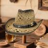 (L, Black) Cowgirl Hats for Women Men Outdoor Western Hat Wide Brim Straw Sun Hat with Beaded Ropes