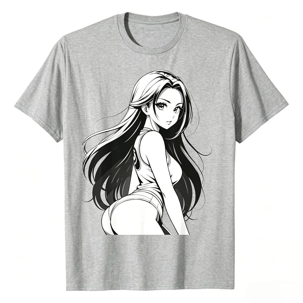 Sexy Waifu Otaku Anime Japanese In Black And White Art Tshirt Unisexs Printed Tshirt