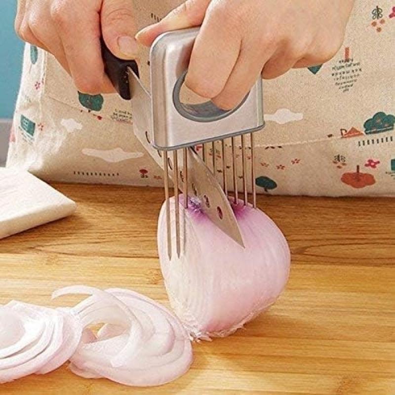 Stainless Steel Onion Cut Holder Slicer With 10 Even Prong Easy Hold Vegetable To Cut Tomato Lemon Potatoes And Loosen Meat